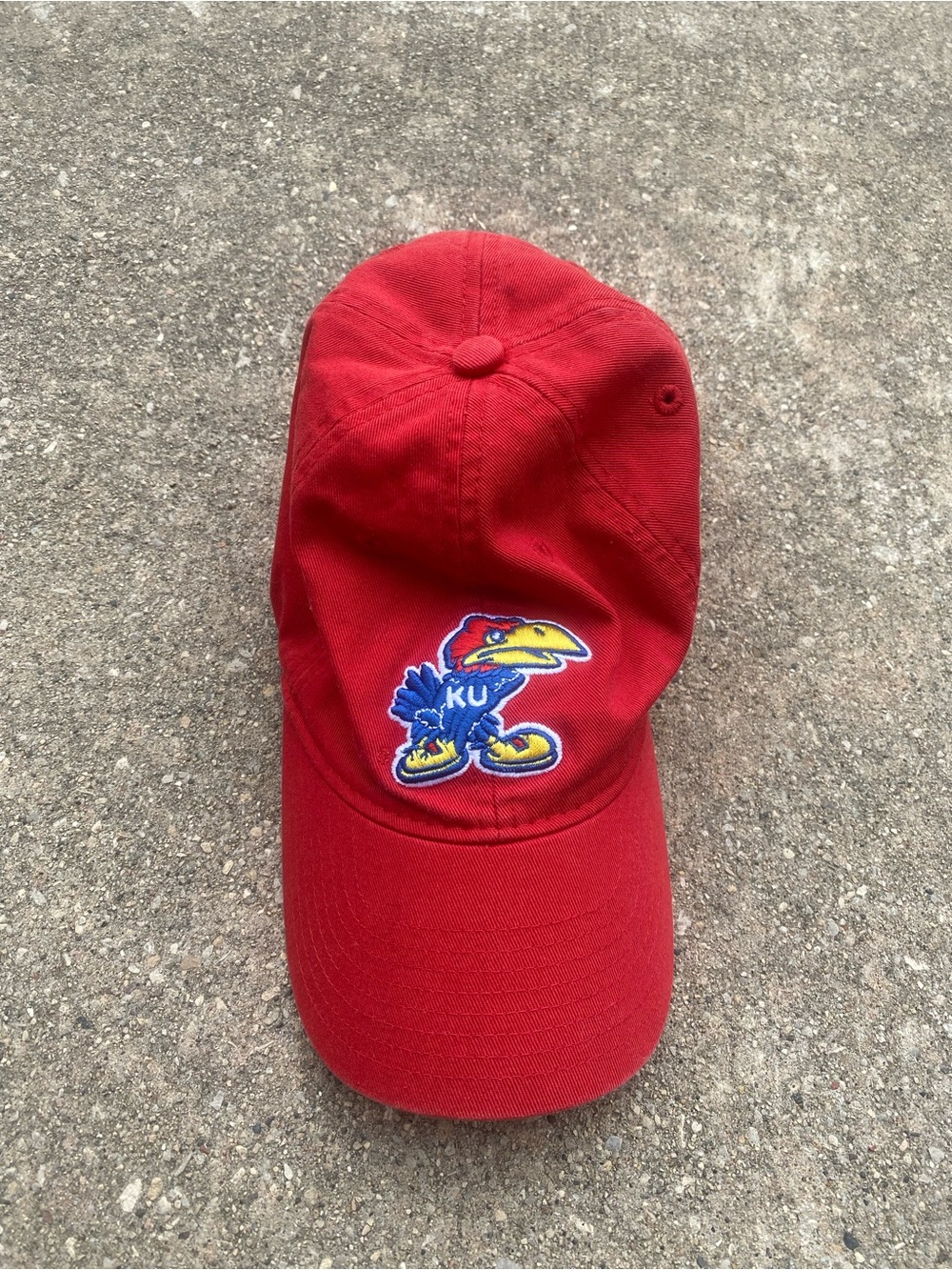 Kansas University adidas Red Cotton Strapback Cap with Blue Jay Hawk Logo Patch